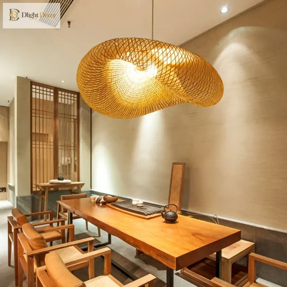Chinese Handmade Bamboo Pendant Lights - Wicker Rattan Wave Shade Lamps For Restaurant Aisle Tea
