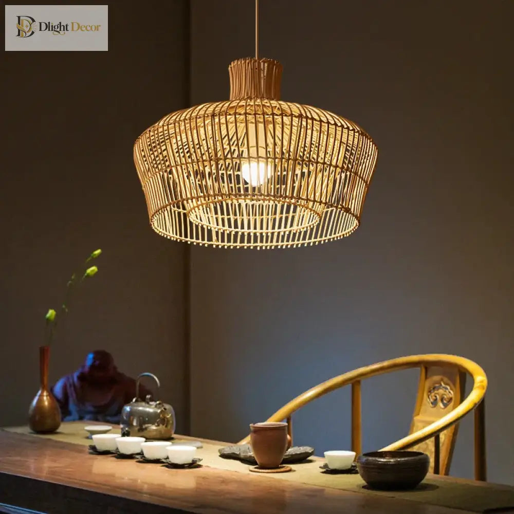 Chinoiserie Rattan Pendant Light - Vintage Double - Layer Design For Kitchen Dining And Hotel Decor