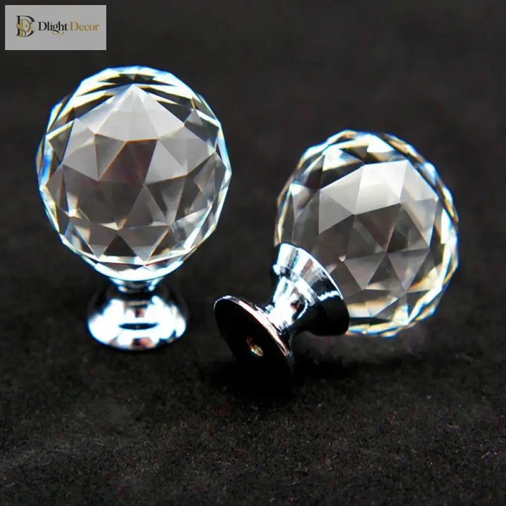 Clear Crystal Cabinet Knobs – Chrome & Gold Base Glass Drawer Pulls in 20mm 25mm 30mm 40mm Knob