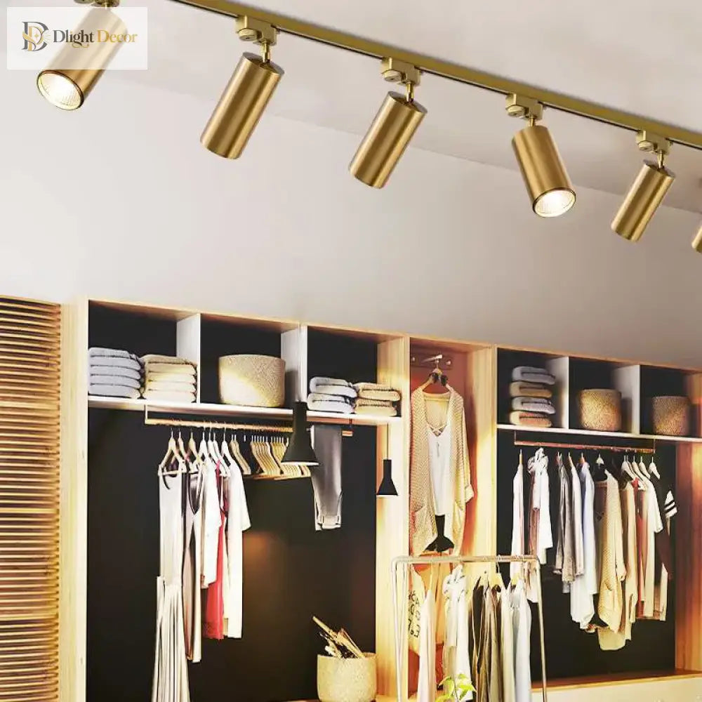Led Gold Track Light Lamps Golden Tracking Lighting Spot Lights System Rail COB Spotlights For Home Living Clothing