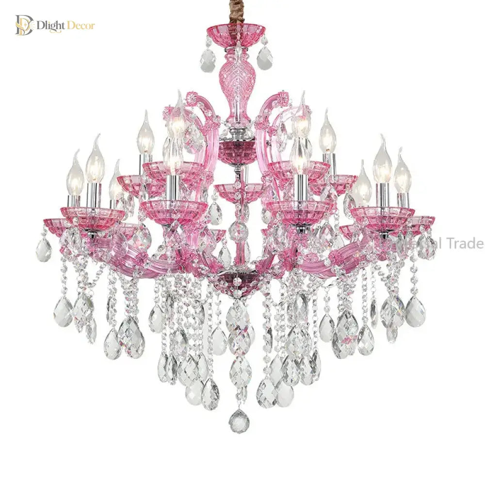 European Princess Crystal Chandelier - Choose From Warm Pink Blue Purple Or Red For Creative Room