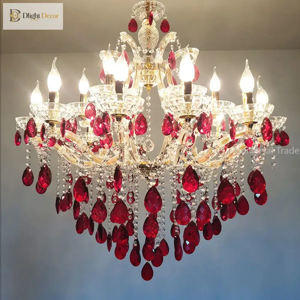 European Princess Crystal Chandelier - Choose From Warm Pink Blue Purple Or Red For Creative Room