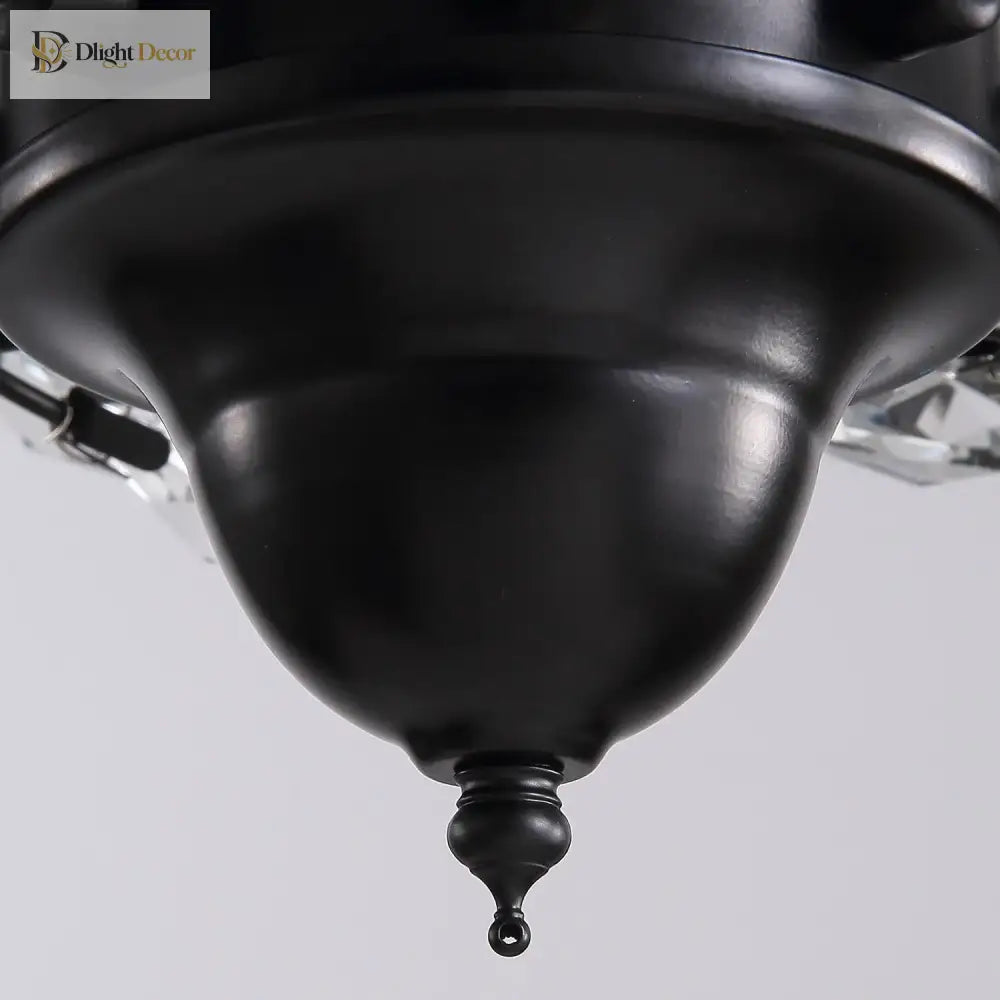 American Stye Black Crystal Follower Design Ceiling Fans With Light 110V 220V Wood Blades Remote