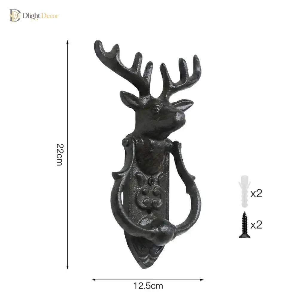 Cast iron deer head door knocker, shown with size and quantity markings