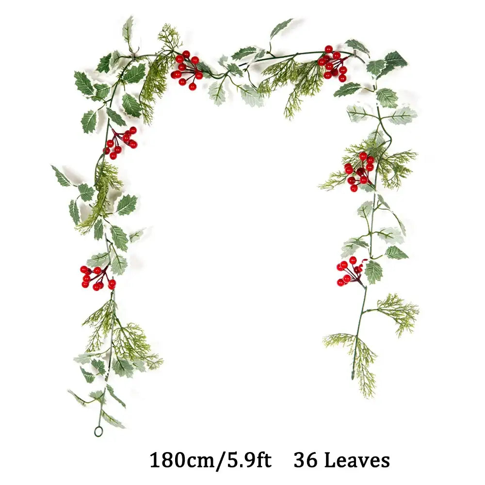 Dlight Decor 180cm Christmas Vine with Pine Leaves and Red Berries 180cm 36Leaves