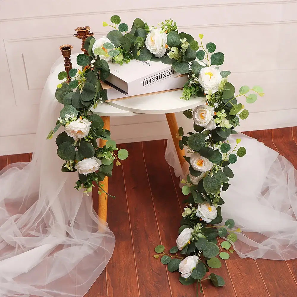 Dlight Decor 180cm Eucalyptus Vine with White Rose Garland