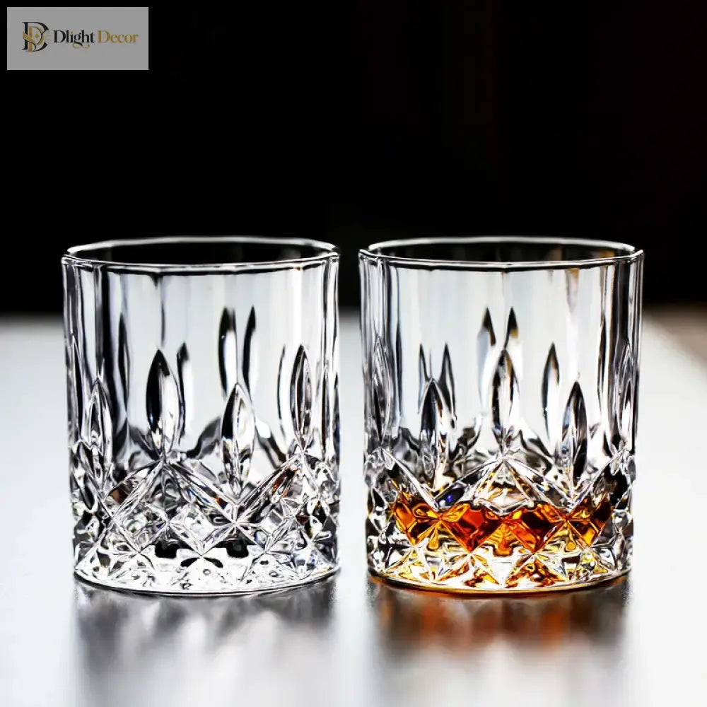 Dlight Decor 2pc 230ml Crystal Embossed Glass Cup Set – Whiskey Wine & Water 230ml / 2pcs
