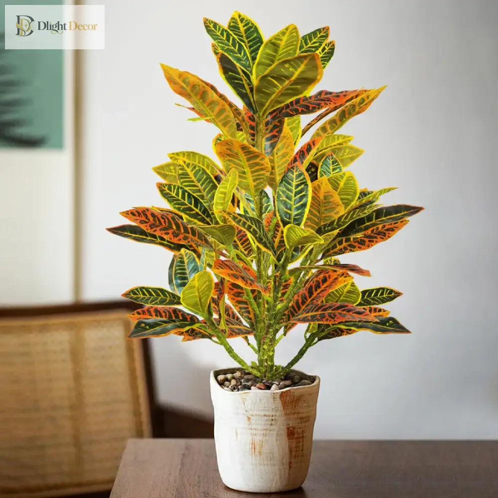 Dlight Decor 41cm Banyan Ficus Palm Branch with Codiaeum Leaves