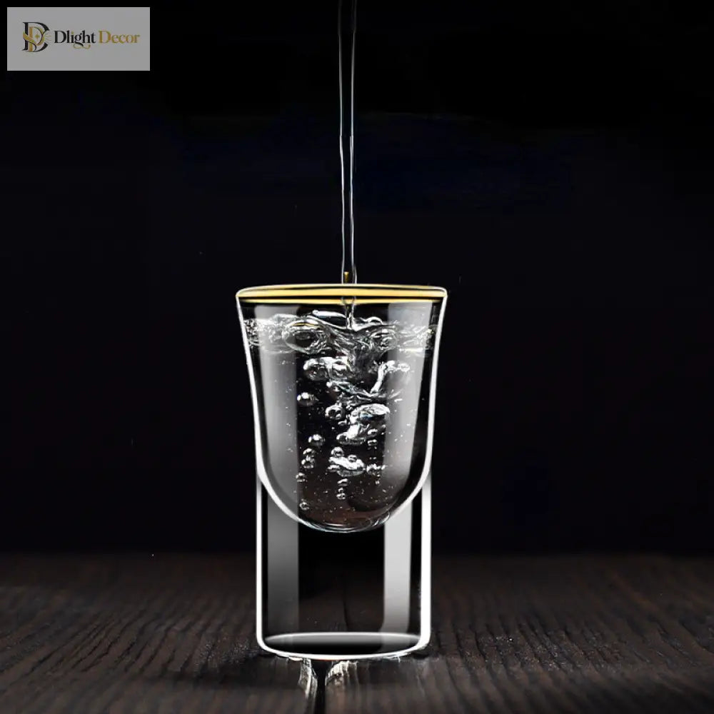 Dlight Decor 6pc Gold Rim Spirits Glass Set – Gilt Small Wine & Baijiu Cups 6pcs / 15ml