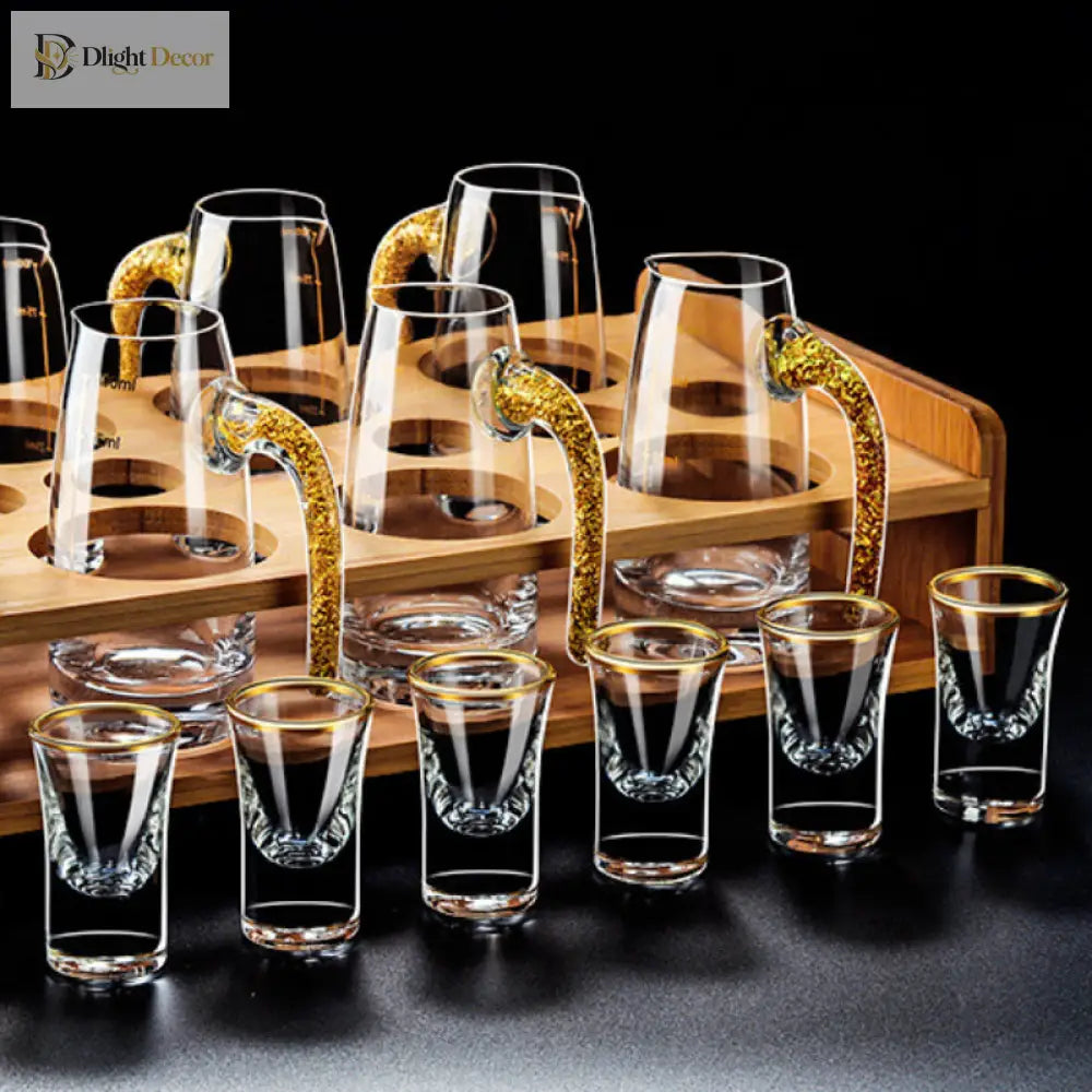 Dlight Decor 6pc Gold Rim Spirits Glass Set – Gilt Small Wine & Baijiu Cups 6pcs / 15ml