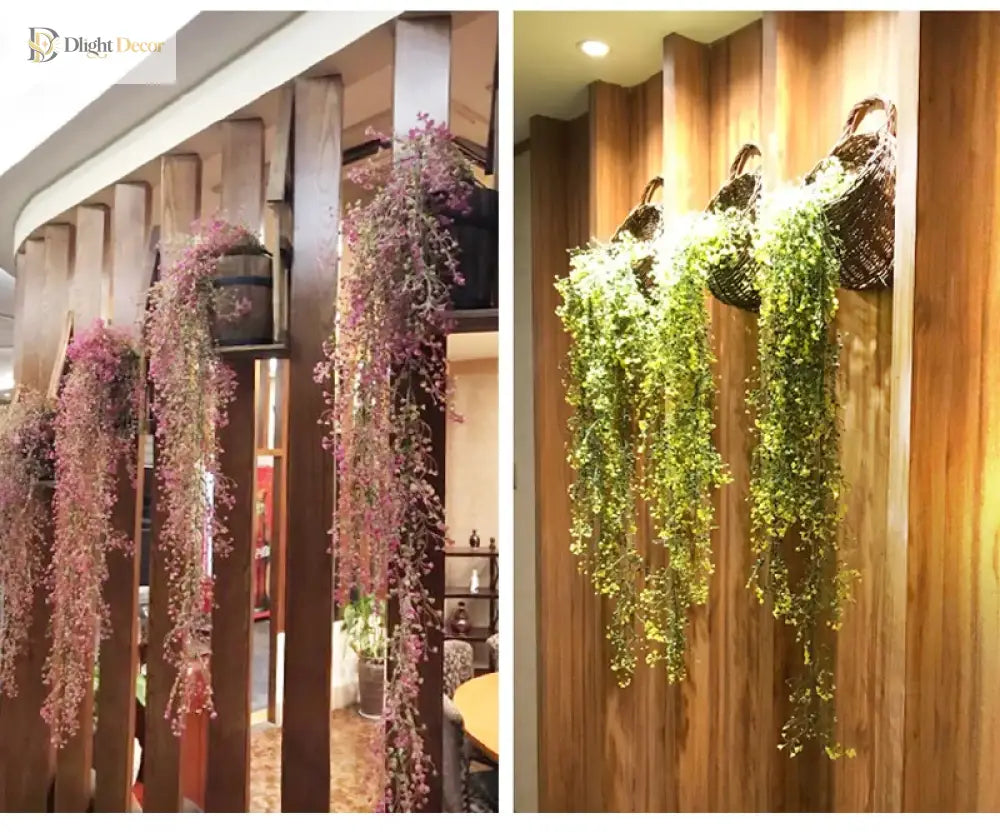 Dlight Decor 75cm Hanging Golden Bell Willow Vine with 5 Forks for Wall and Garden Decor