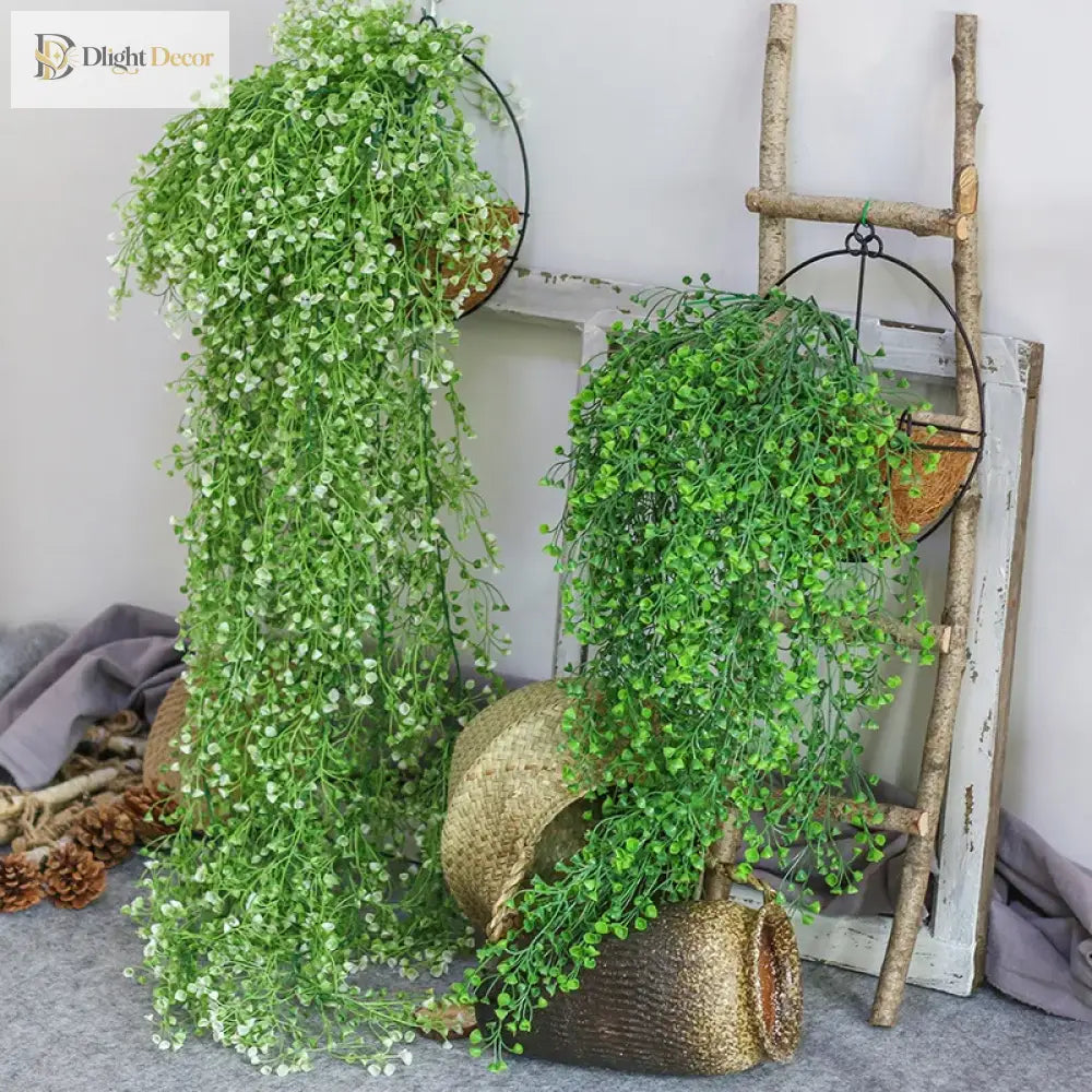 Dlight Decor 75cm Hanging Golden Bell Willow Vine with 5 Forks for Wall and Garden Decor