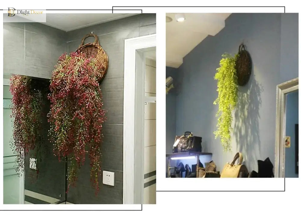 Dlight Decor 75cm Hanging Golden Bell Willow Vine with 5 Forks for Wall and Garden Decor