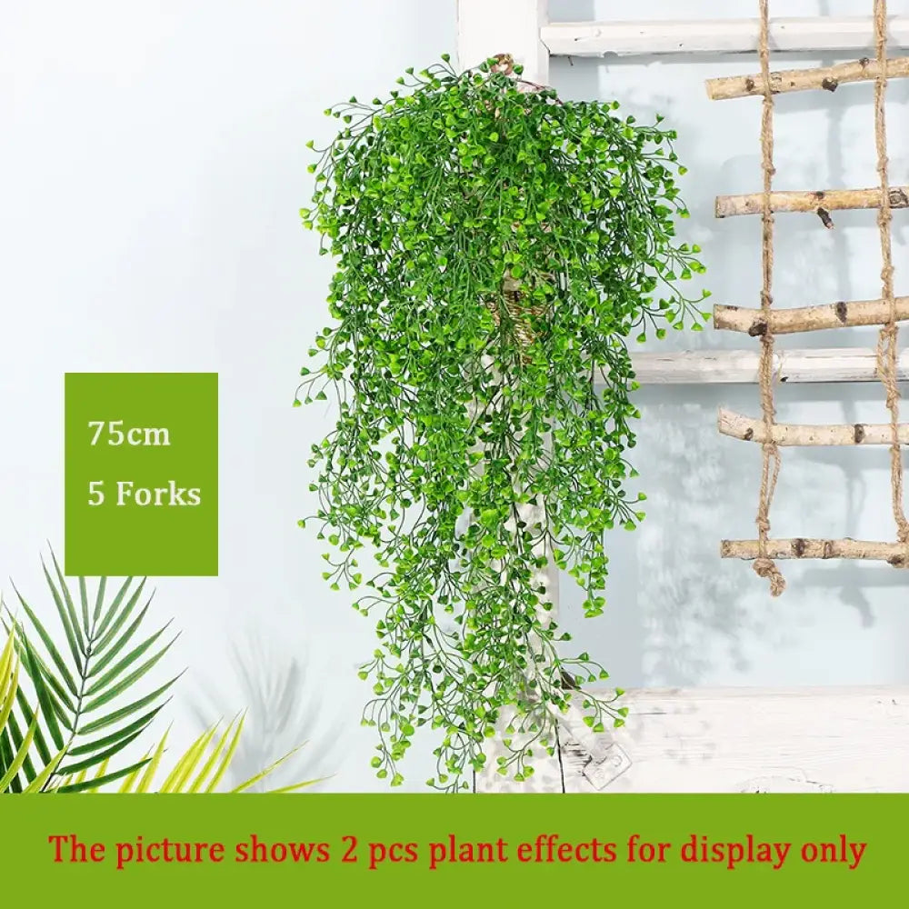 Dlight Decor 75cm Hanging Golden Bell Willow Vine with 5 Forks for Wall and Garden Decor Green