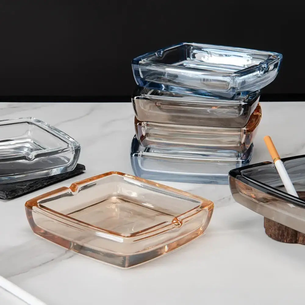 Dlight Decor Classic Square Crystal Glass Ashtray Transparent Smoke Tray for Home Bar & Office