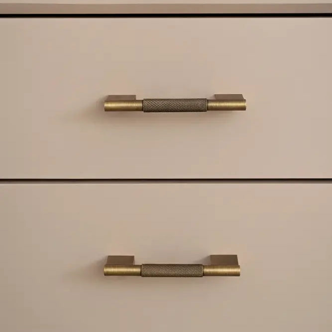 Antique brass cross-knurled drawer handle with square end caps