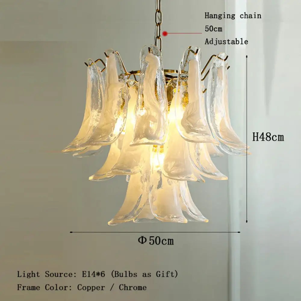 Elara White Petal Glass LED Chandelier for Staircase & Villa Décor 50cm / Copper Frame / White Light chandelier