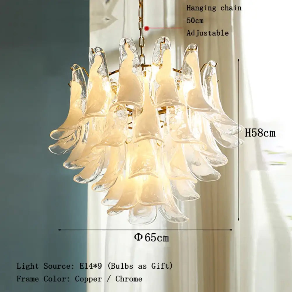 Elara White Petal Glass LED Chandelier for Staircase & Villa Décor 65cm / Chrome Frame / White Light chandelier