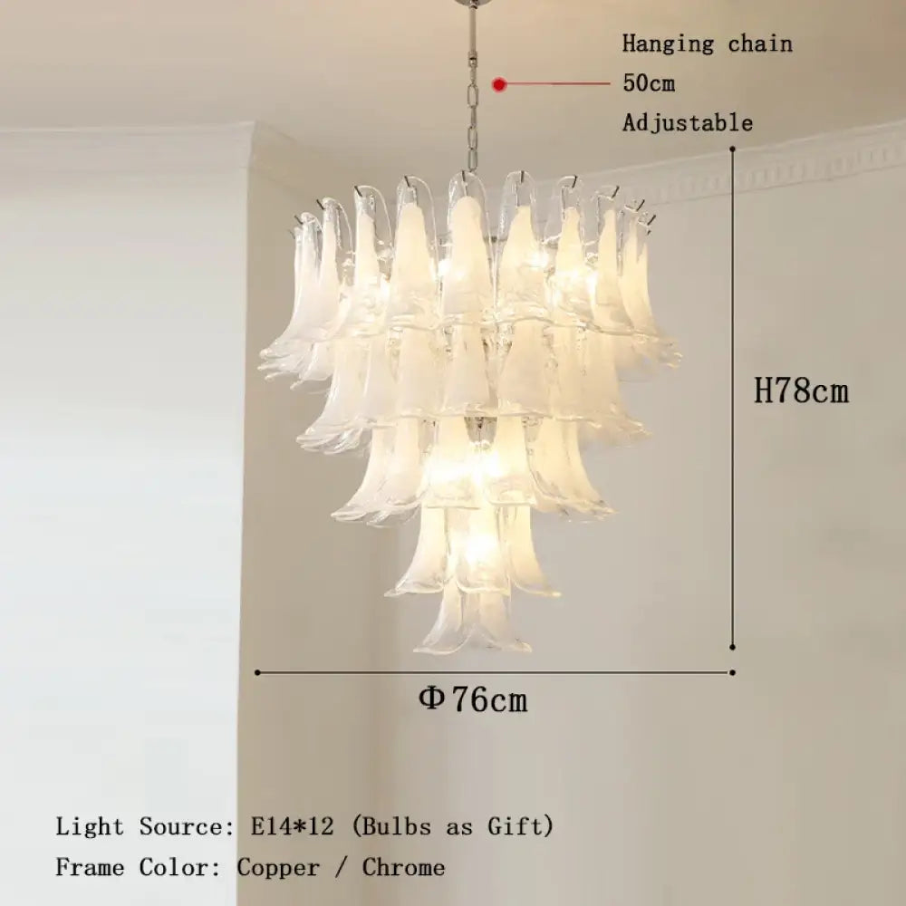 Elara White Petal Glass LED Chandelier for Staircase & Villa Décor 76cm / Copper Frame / White Light chandelier