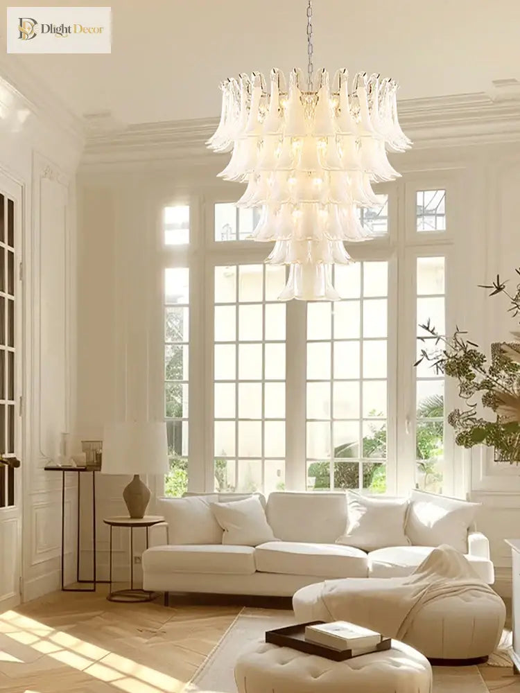 Elara White Petal Glass LED Chandelier for Staircase & Villa Décor chandelier