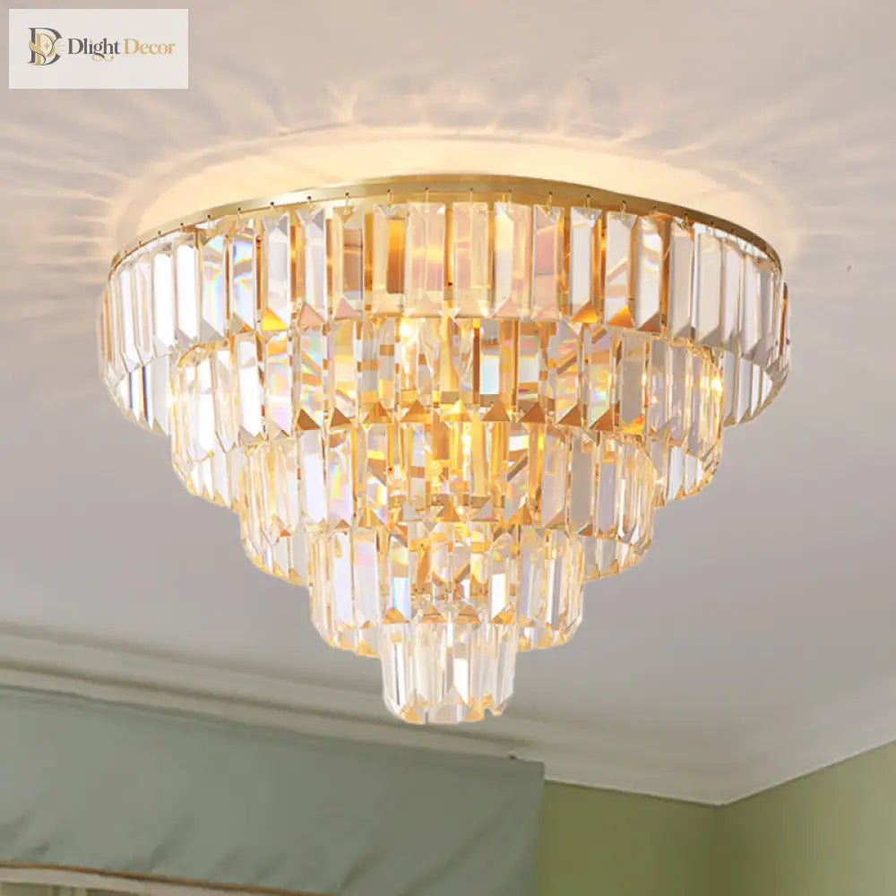 Eleanor’s Modern Crystal Chandelier: Tiered Elegance In Gold (5 Or 6 Lights)