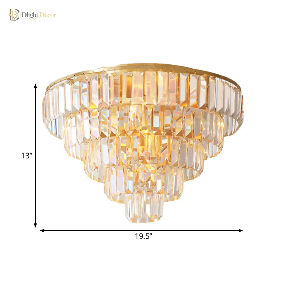 Eleanor’s Modern Crystal Chandelier: Tiered Elegance In Gold (5 Or 6 Lights)