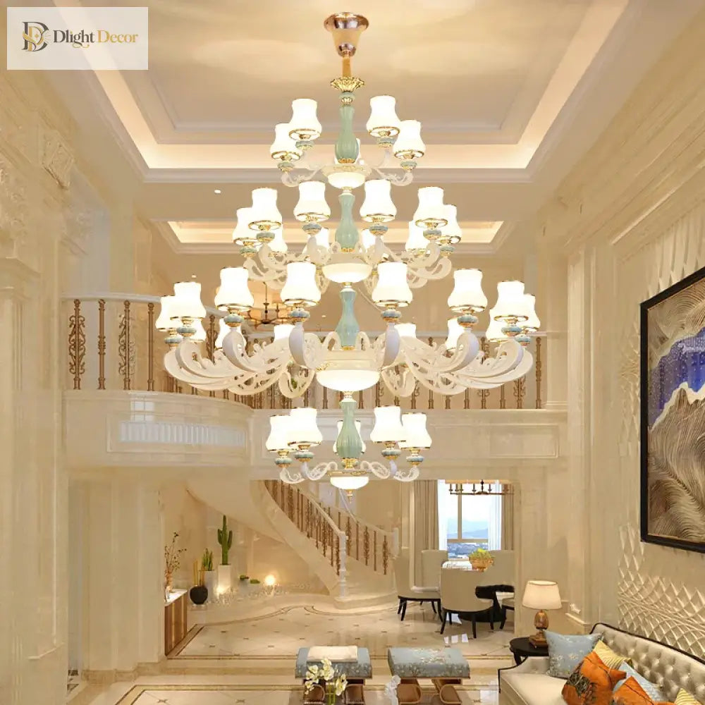 Elegant European - Style Duplex Building Chandelier - Ideal For Villa Living Rooms Grand Halls And