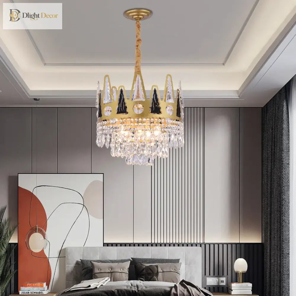 Elegant French Pastoral Golden Crystal Chandelier - Perfect For Living Rooms Dining Bedrooms And