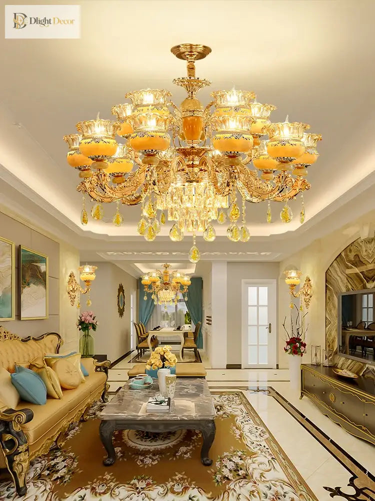 Elegant European Style Crystal Chandelier - A Luxurious Jade - Inspired Main Lamp For Living Rooms