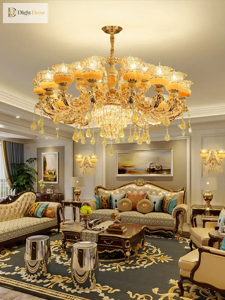 Elegant European Style Crystal Chandelier - A Luxurious Jade - Inspired Main Lamp For Living Rooms