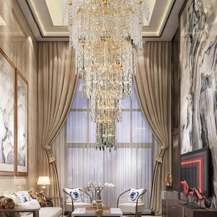 Elegant Golden Art Staircase Grand Chandelier - Luxury Crystal Illumination For Villa Halls With