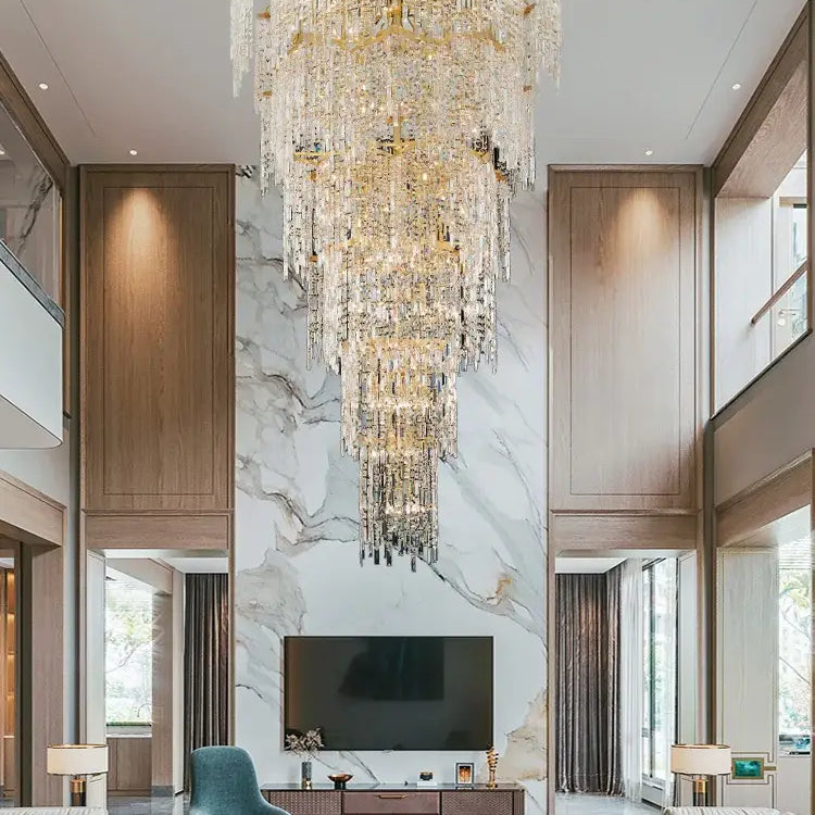 Elegant Golden Art Staircase Grand Chandelier - Luxury Crystal Illumination For Villa Halls With
