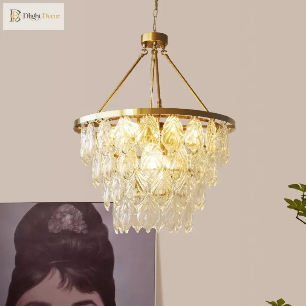 Elegant Round Water Drop Golden Chandelier - A Postmodern Light Luxury Fixture For Living Rooms