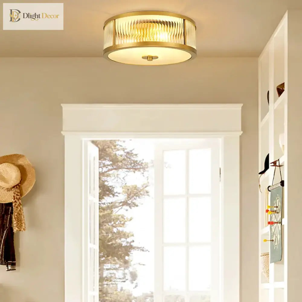 Elegant American Seiko Pure Copper Ceiling Light - Modern Minimalist Led Round Lamp For Bedrooms