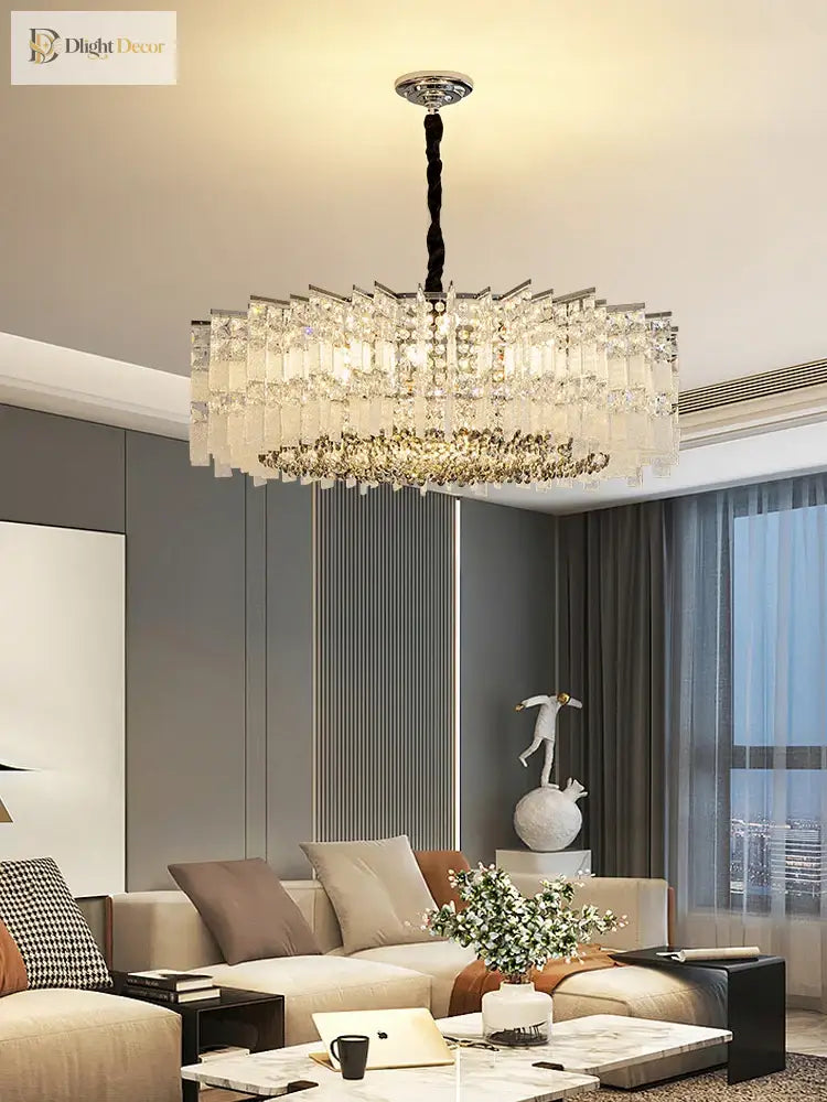 Elegant Led Crystal Chandelier For Luxurious Living Rooms - Chrome/Gold Round Design Perfect Indoor