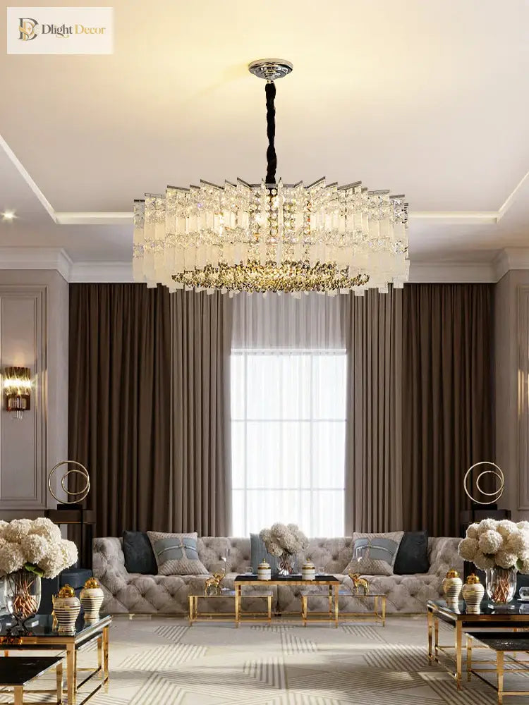 Elegant Led Crystal Chandelier For Luxurious Living Rooms - Chrome/Gold Round Design Perfect Indoor