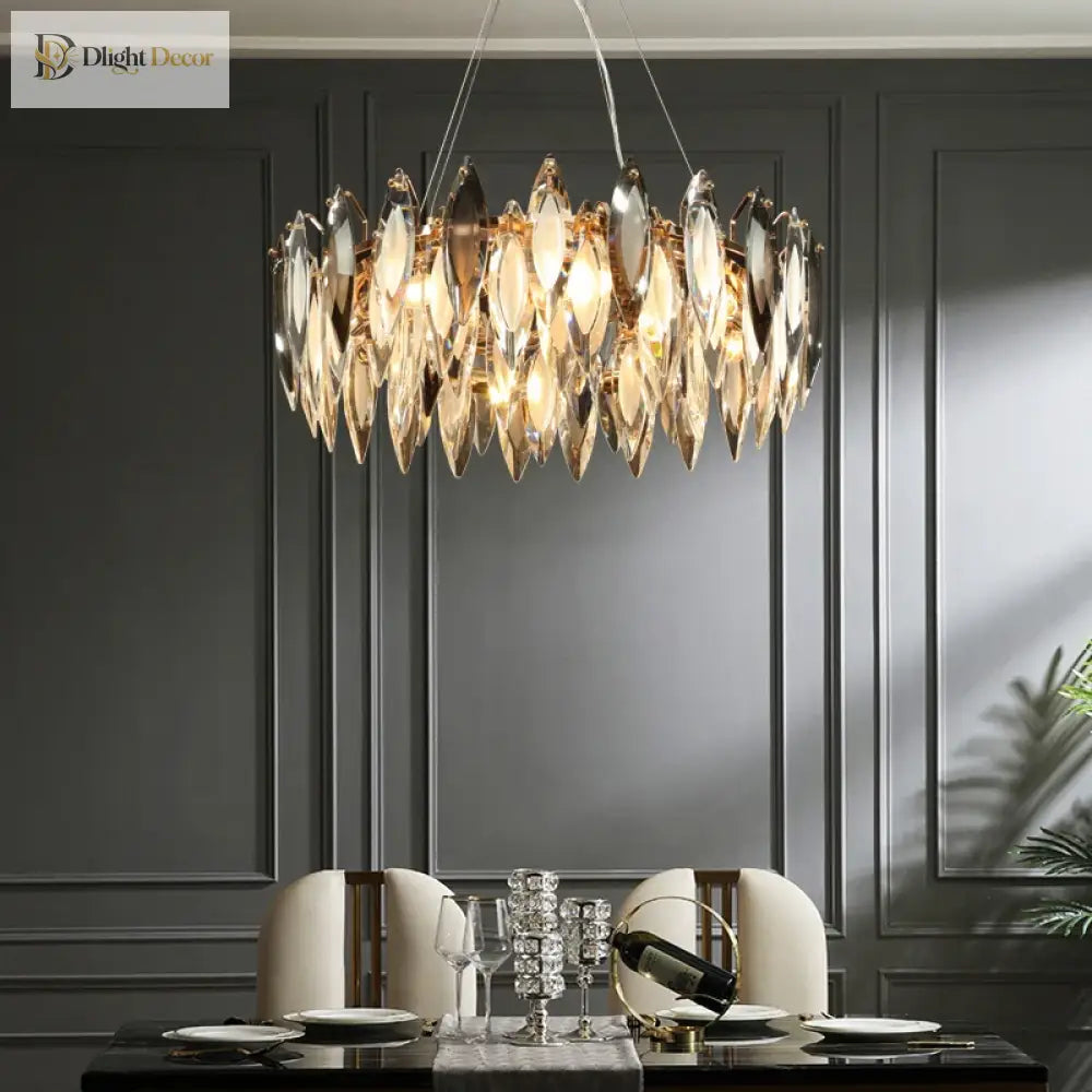 Elegant Round Gold Led Crystal Chandelier - A Modern Luxury Lighting Fixture For Dining Rooms