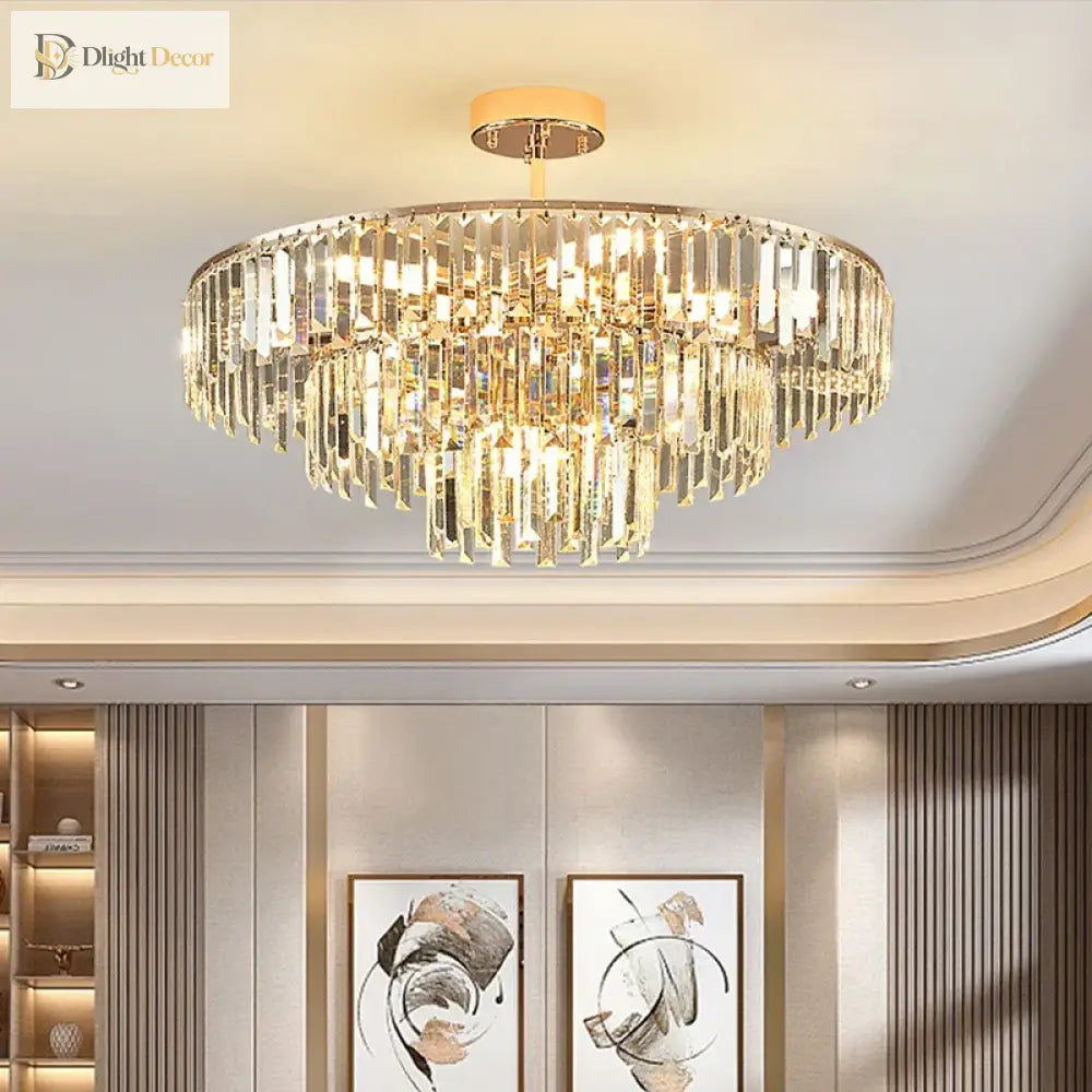 Elegant Modern Crystal Gold Chandelier - Round Smoked Gray Design Perfect For Luxury Living Rooms