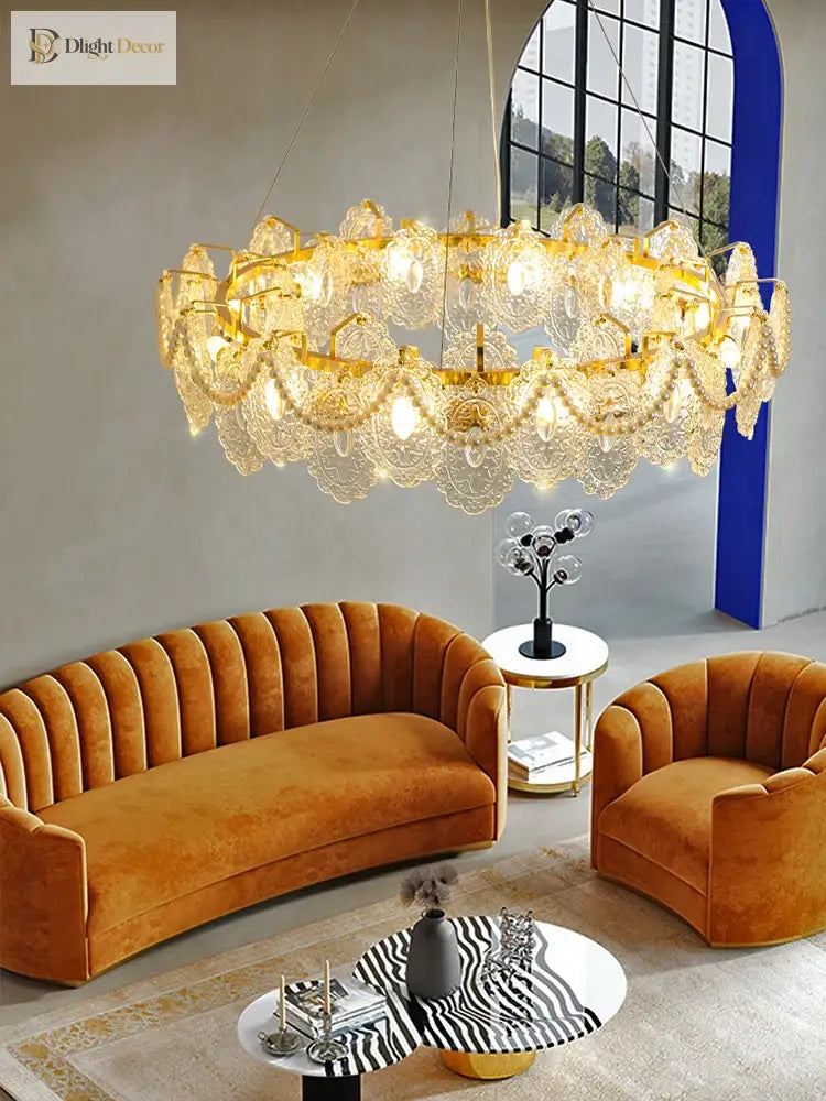 Elegant French Light Luxury Glass Chandelier - Modern Golden Rectangular Dining Room And Living