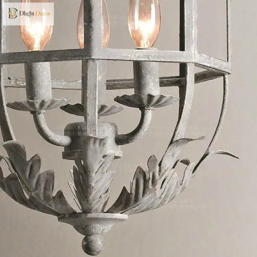Elegant Candle Chandelier - Vintage Grey Metal Lighting Fixture For Unique Home Decor In Dining