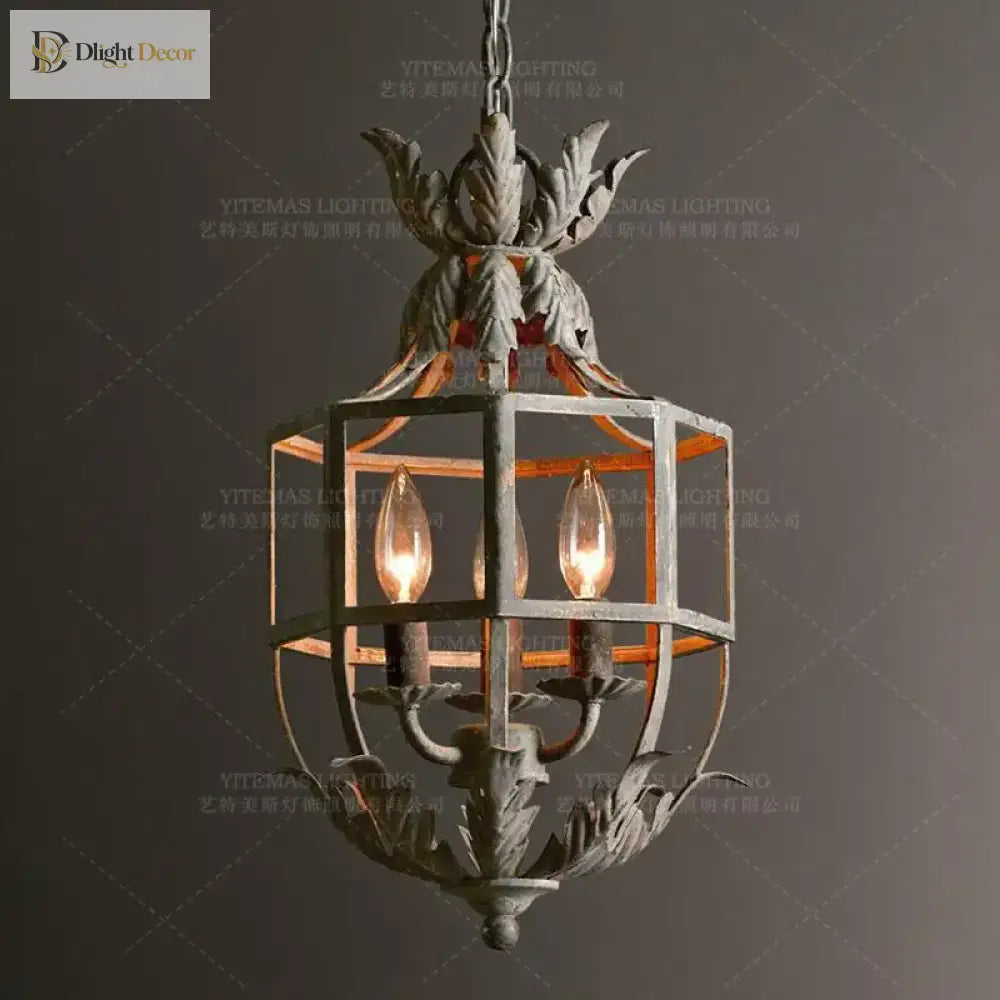 Elegant Candle Chandelier - Vintage Grey Metal Lighting Fixture For Unique Home Decor In Dining