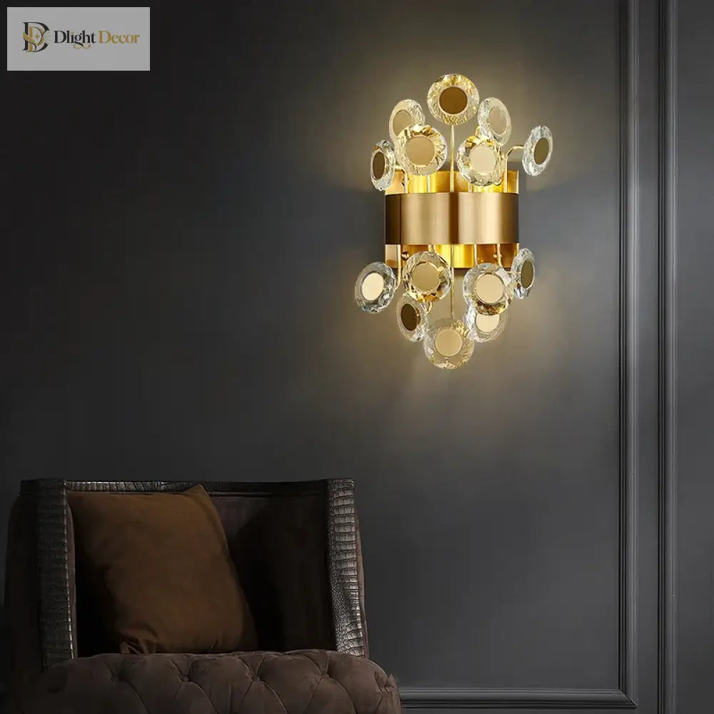 Eliana - New Modern Wall Sconce Lighting For Bedroom Brushed Gold Crystal Lamps Home Decoration Led