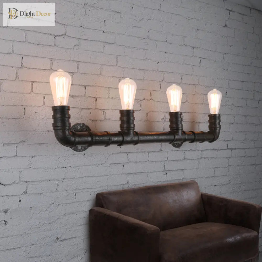 Embrace Industrial Charm And Ample Illumination: The 4 - Bulb Linear Pipe Wall Sconce Wall Light