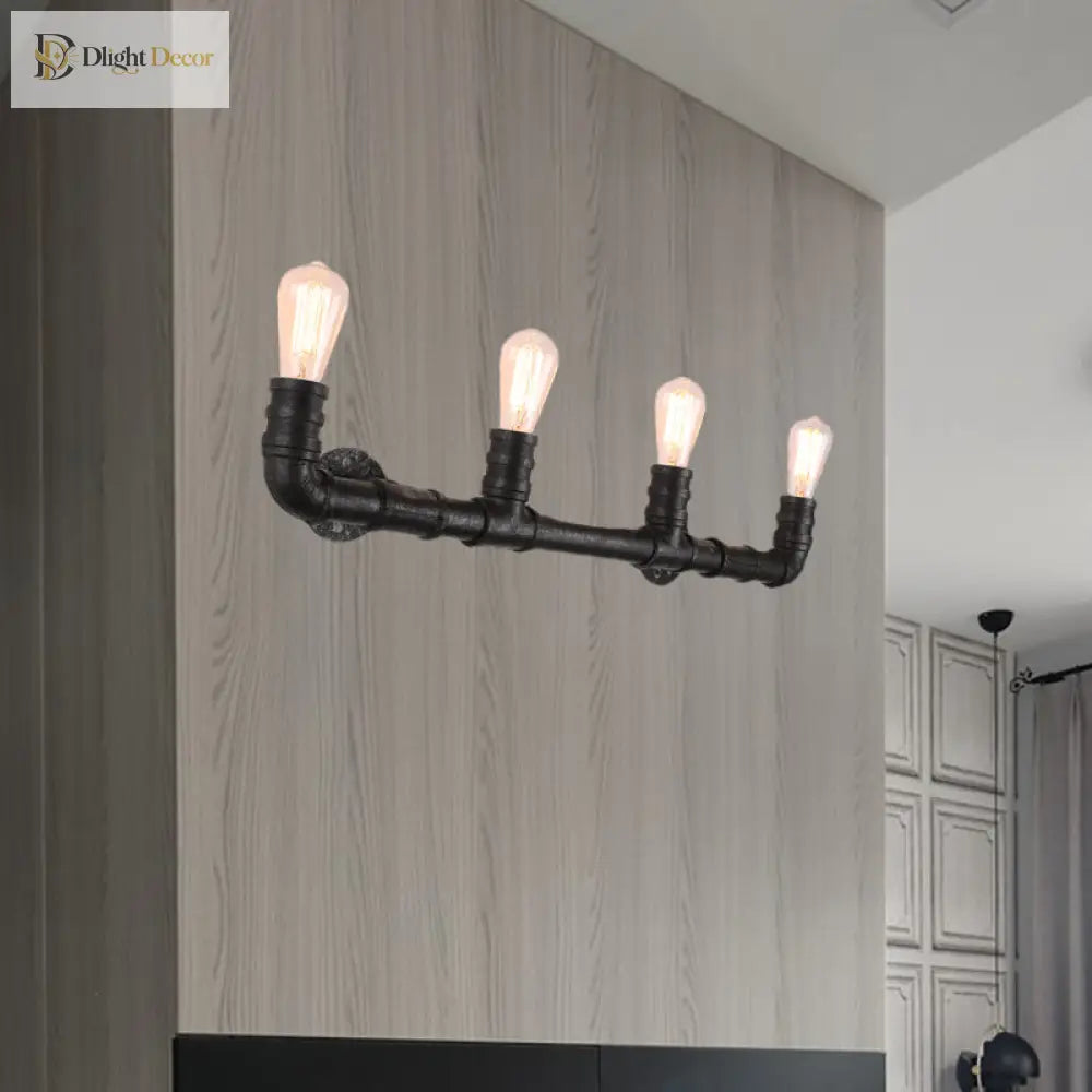 Embrace Industrial Charm And Ample Illumination: The 4 - Bulb Linear Pipe Wall Sconce Wall Light