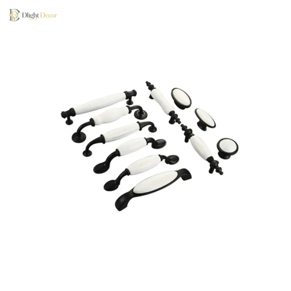 European Ceramic Cabinet Handles – Black and White Wardrobe Drawer Pulls for Kitchen and Furniture Handles