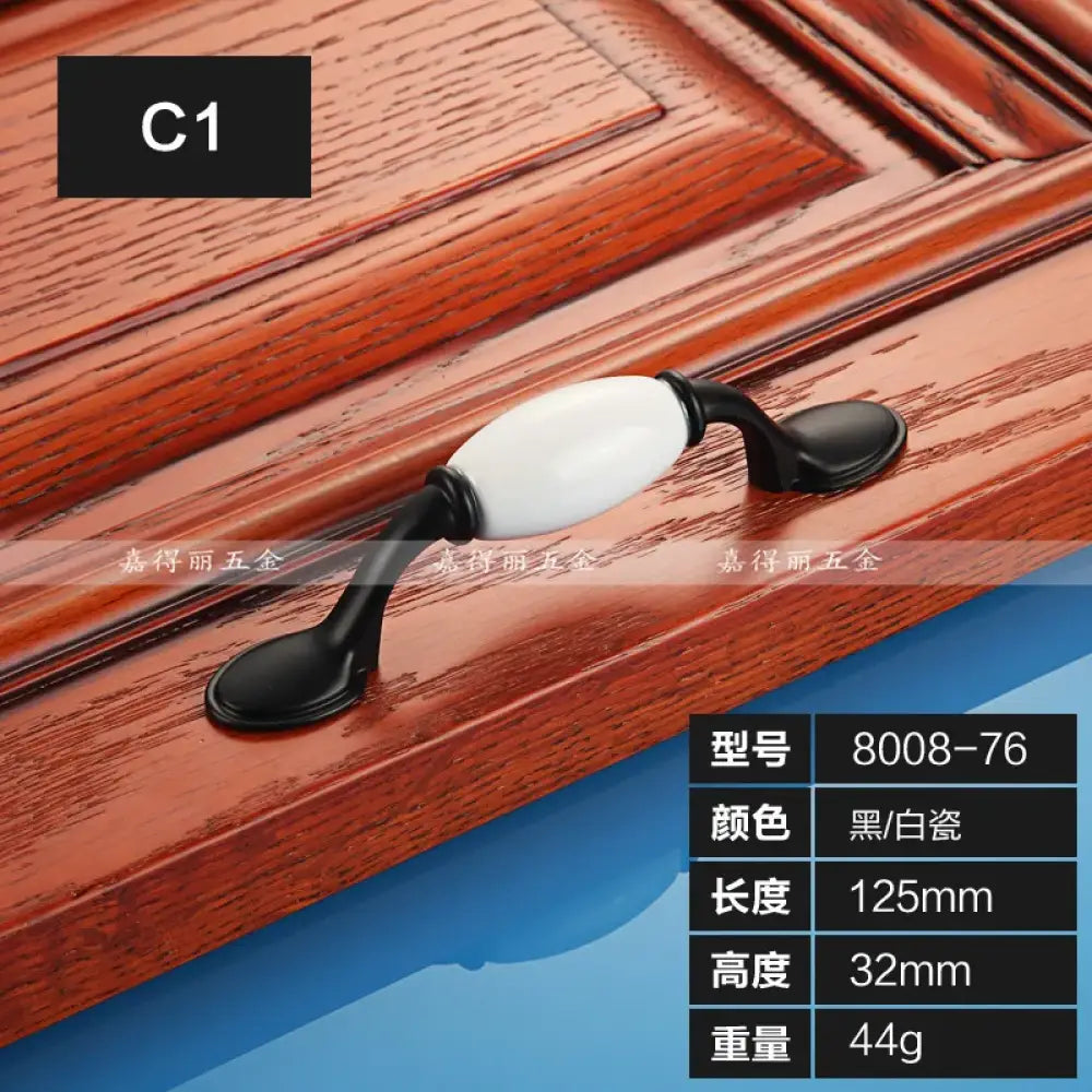European Ceramic Cabinet Handles – Black and White Wardrobe Drawer Pulls for Kitchen and Furniture C1-8008-76 Handles