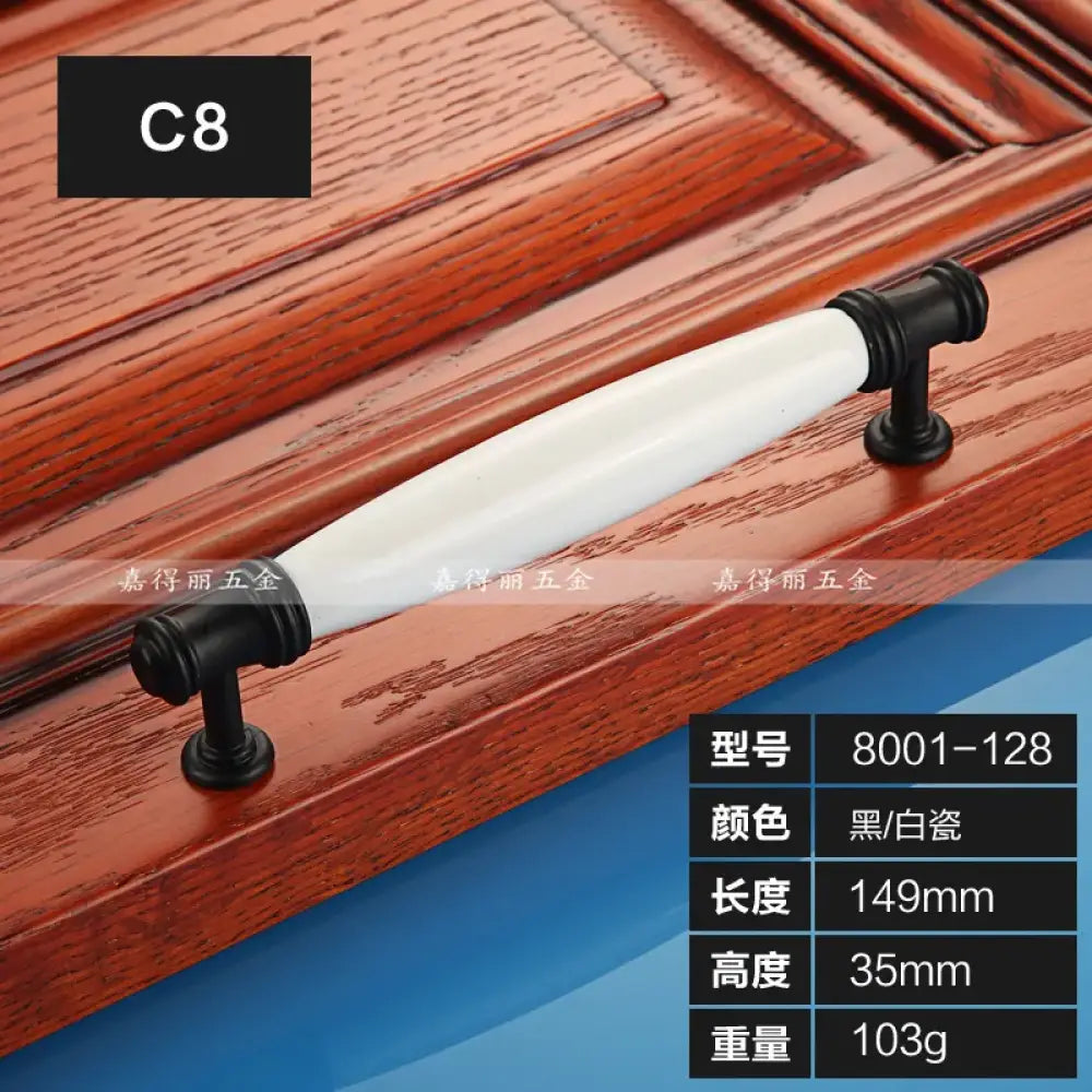 European Ceramic Cabinet Handles – Black and White Wardrobe Drawer Pulls for Kitchen and Furniture C8-8001-128 Handles