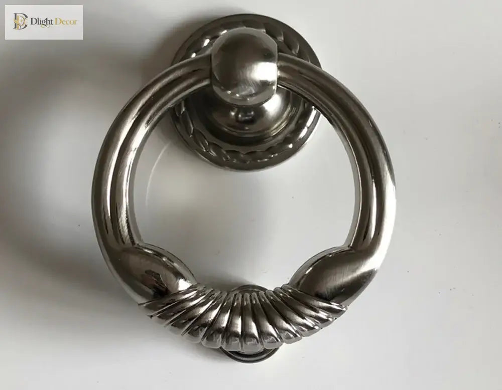 Stainless-look round door knocker with coiled ring and top mounting boss