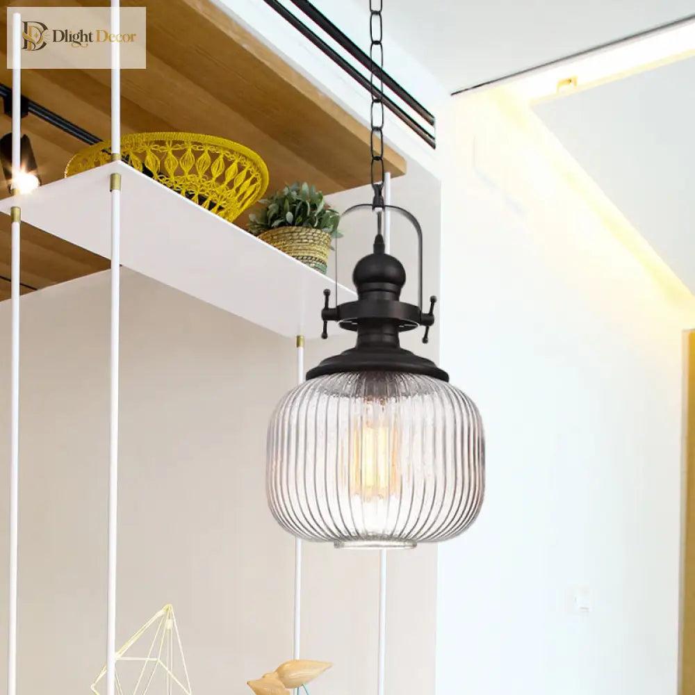 Evelyn’s Enchanting Embrace - Ribbed Glass Pendant Lamp