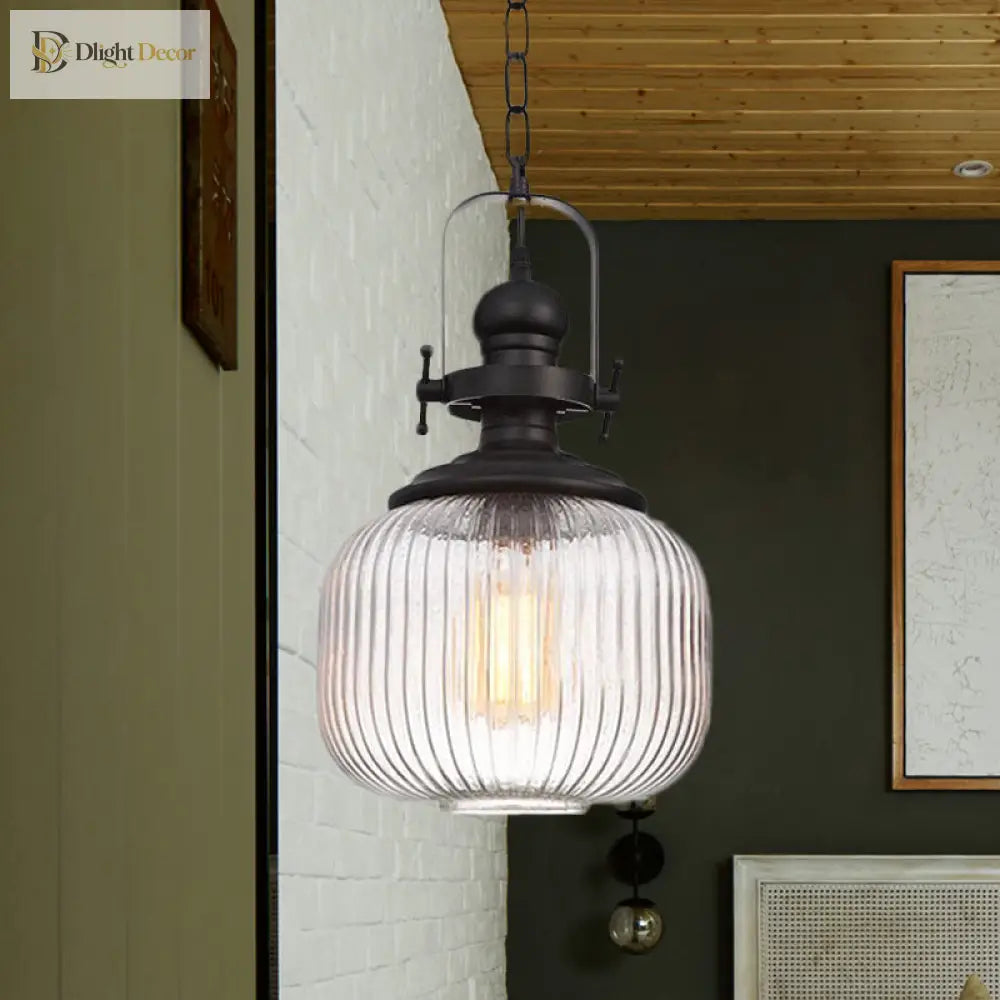 Evelyn’s Enchanting Embrace - Ribbed Glass Pendant Lamp